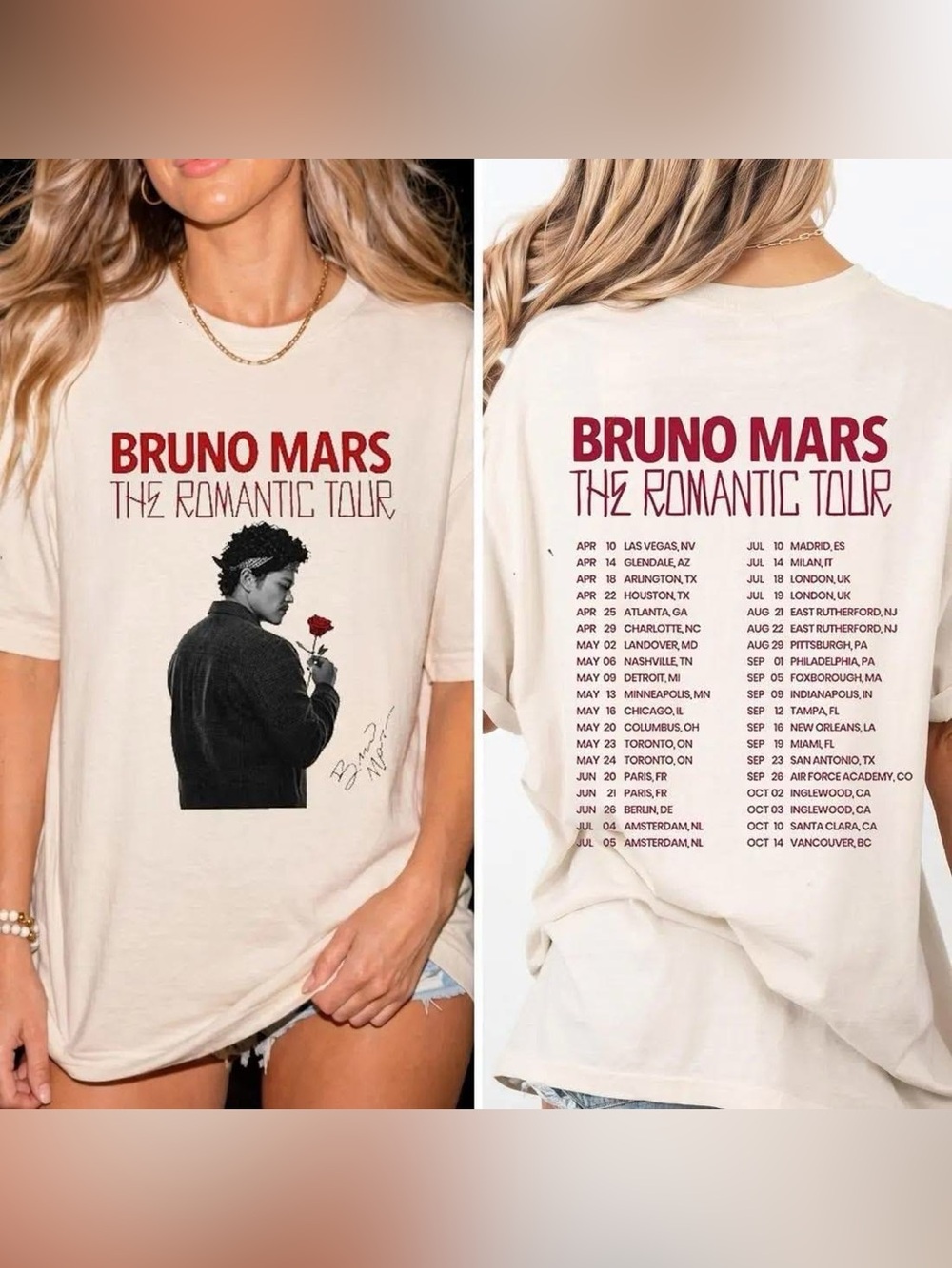 Classic Cream Bruno Mars The Romantic Tour Graphic Tee